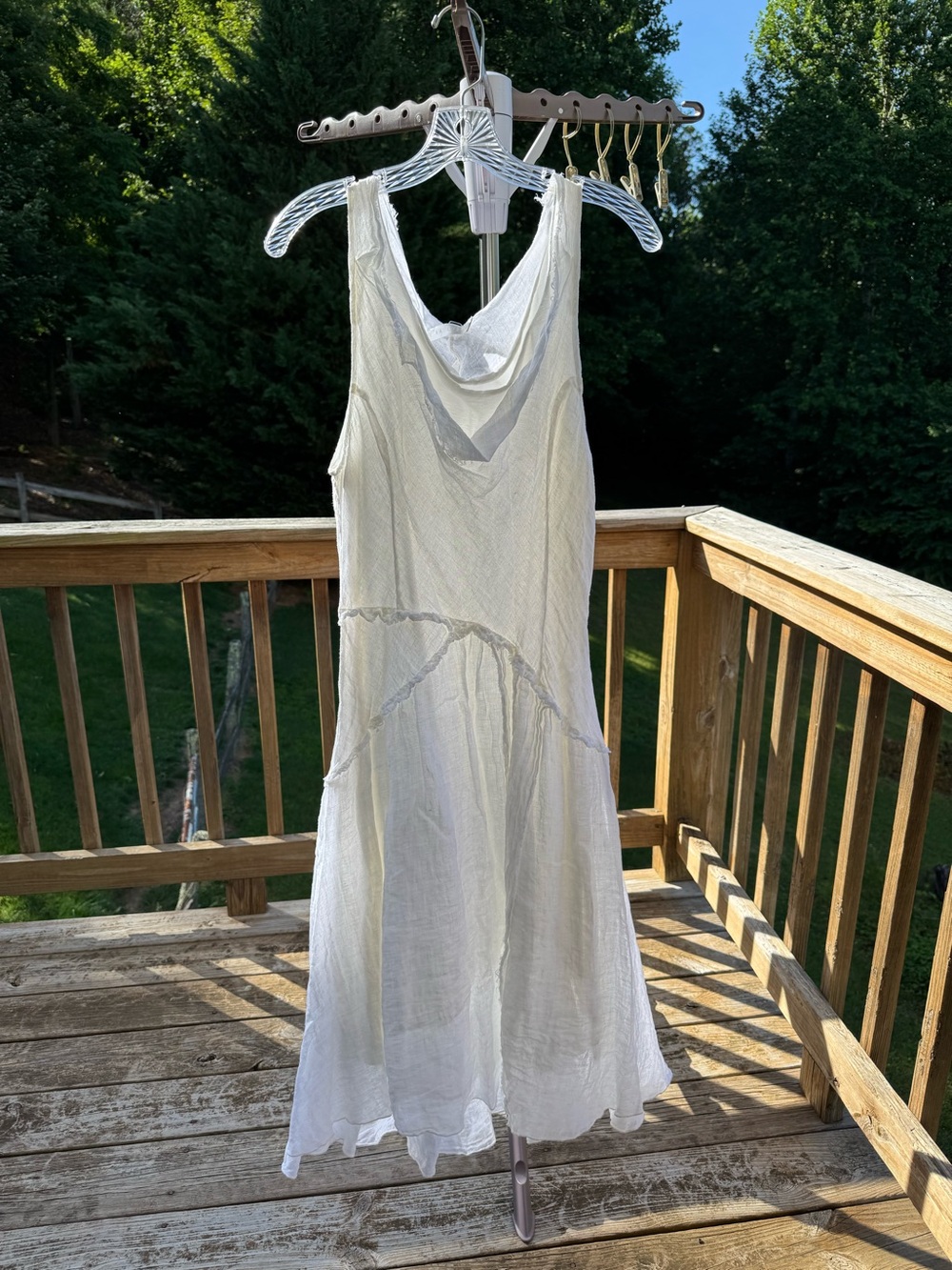 Luna Luz White Boho Dress Flowy Linen Lined Cottage Midi Beach Fairycore Medium